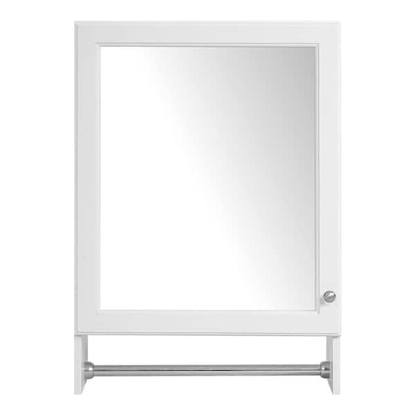 20 in. W x 28.6 in. H White Rectangular Medicine Cabinet with Mirror, Adjustable Shelf and Towel Bar