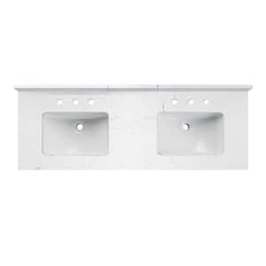 Amore 61 in. W x 22 in. D Engineered Stone Vanity Top in Fish Belly with White Rectangular Double Sink