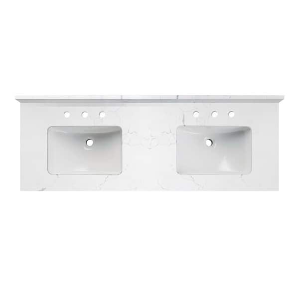 WOODBRIDGE Amore 61 in. W x 22 in. D Engineered Stone Vanity Top in Fish Belly with White Rectangular Double Sink