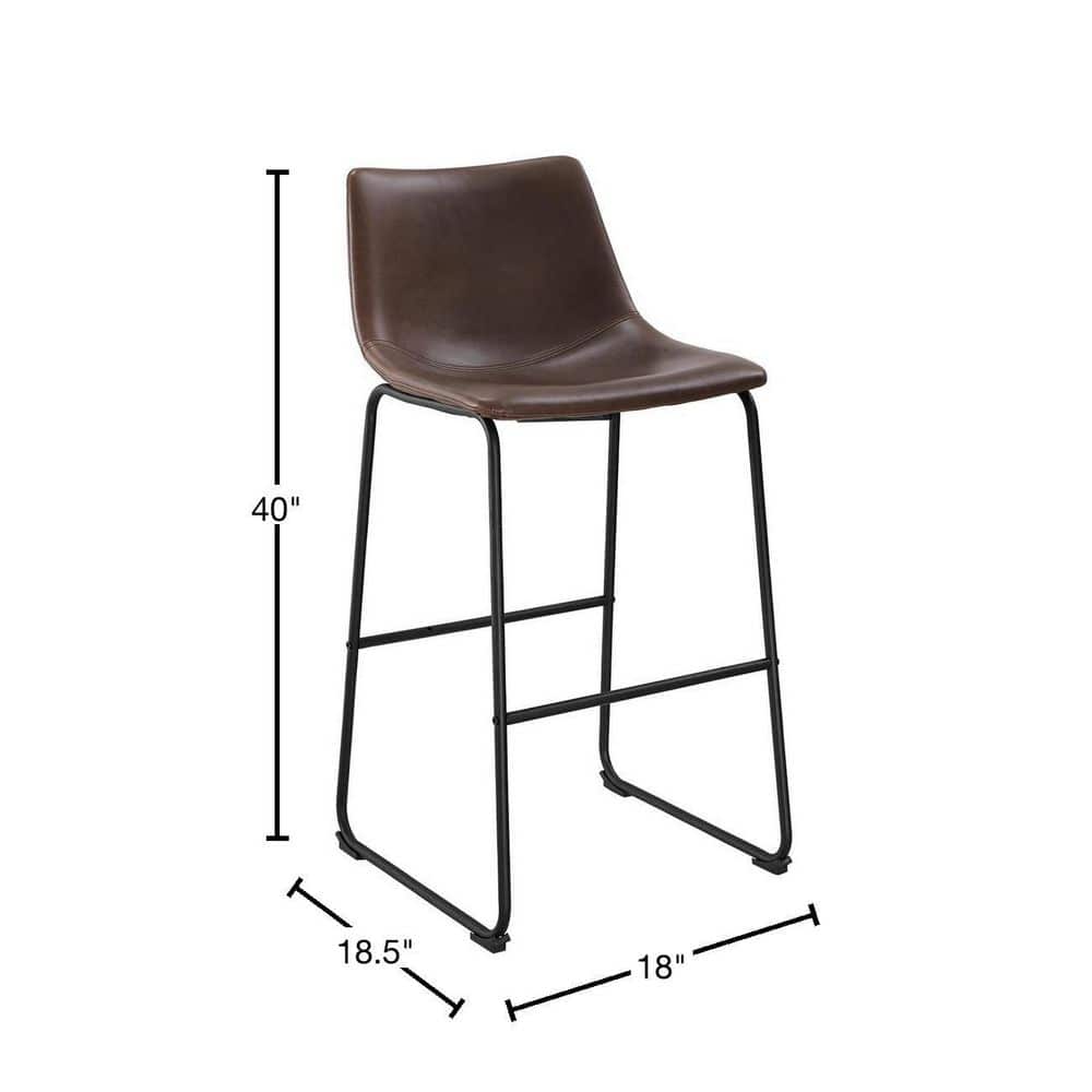 Modern 26" Brown Faux Leather Counter Stool with Metal Legs