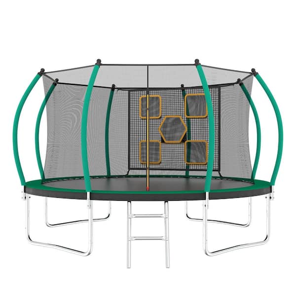 Unbranded 12 ft. Green Outdoor Recreational Trampoline with Enclosure and Ladder