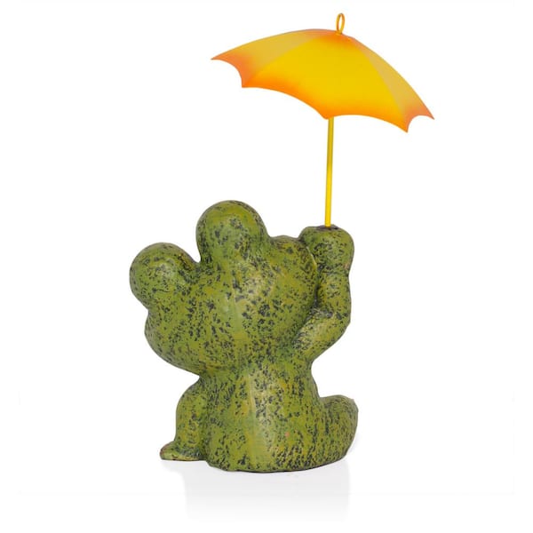 Alpine Corporation Sitting Jolly Frog with Yellow Umbrella Statue