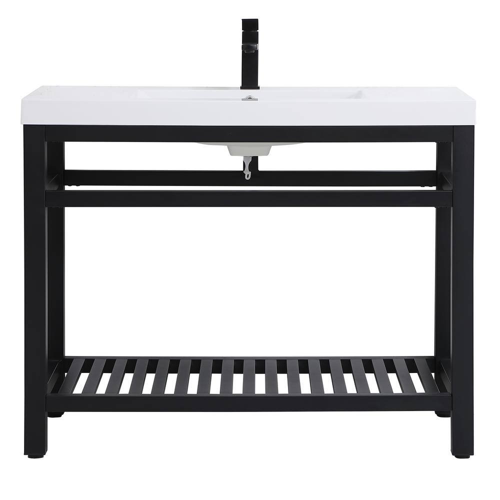 Simply Living 42 in. Single Bathroom Metal Vanity in Black with Resin Vanit