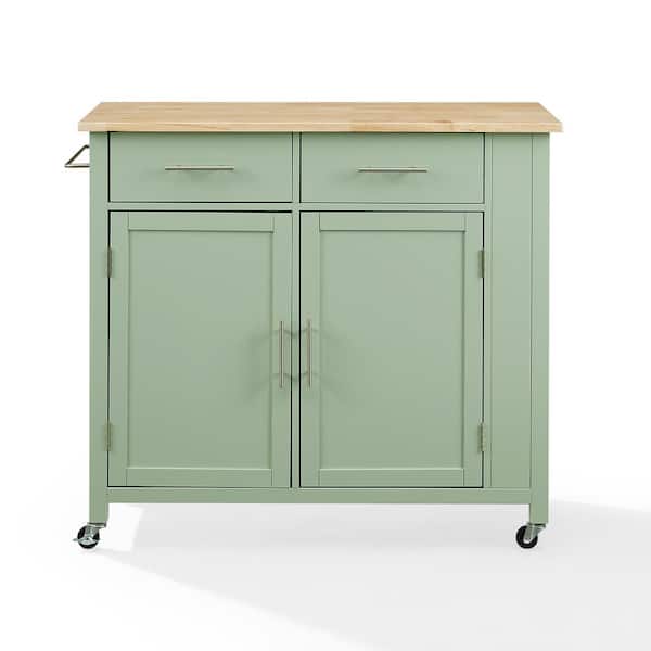 Crosley Furniture Savannah Drop Leaf Kitchen Cart with Wood Top White