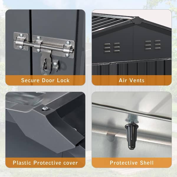 Black 10 ft. W x 10 ft. D Metal Outdoor Storage Shed, Garden Tool