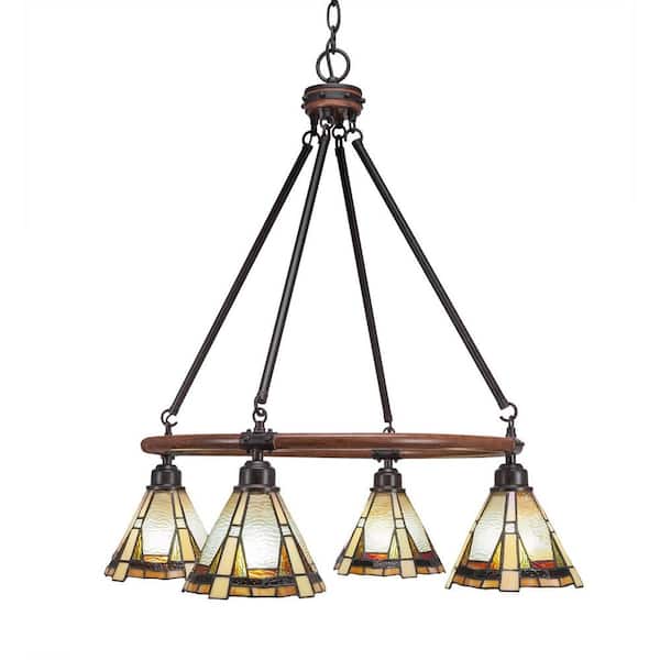 Unbranded London 4-Light Painted Wood-Look Metal and Dark Granite Cluster Chandelier for Dinning Table with No Bulbs Included