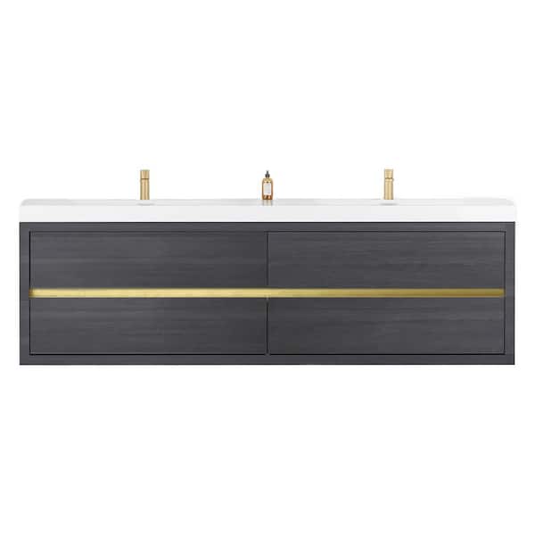 70.87 in. W x 19.69 in. D x 22.44 in. H Wall-Mounted Bath Vanity in Espresso with White Resin Top