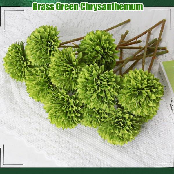 12 Pieces 11 in. Grass Green Artificial Faux Ball Chrysanthemum