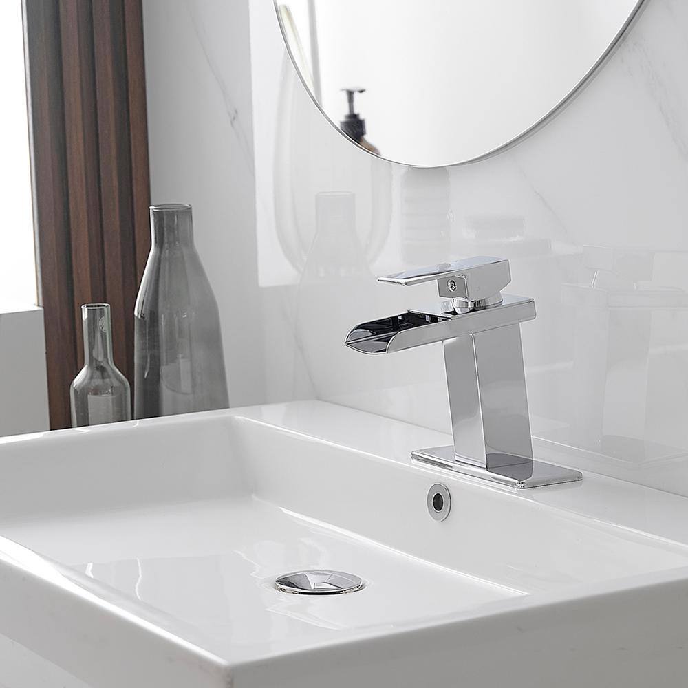 Polished Chrome Waterfall Single-Handle Bathroom Faucet with Pop-Up Drain