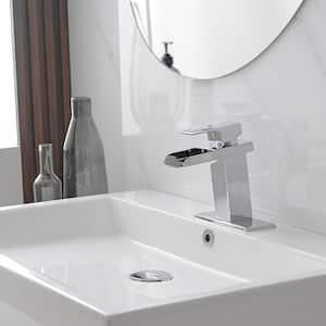 Waterfall Single Hole Single-Handle Low-Arc Bathroom Faucet With Supply Line in Polished Chrome