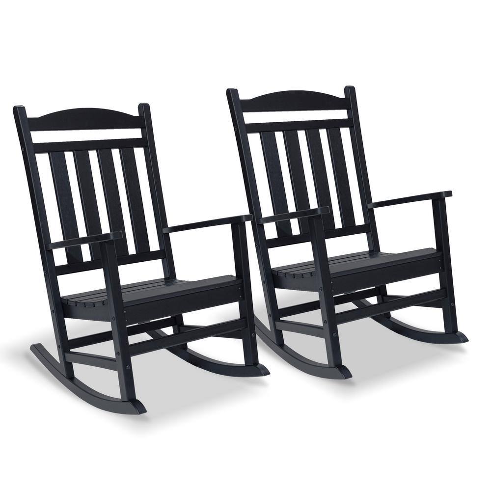 LuXeo Stanton Black Plastic Outdoor Rocking Chair, Set of 2 LUX1523