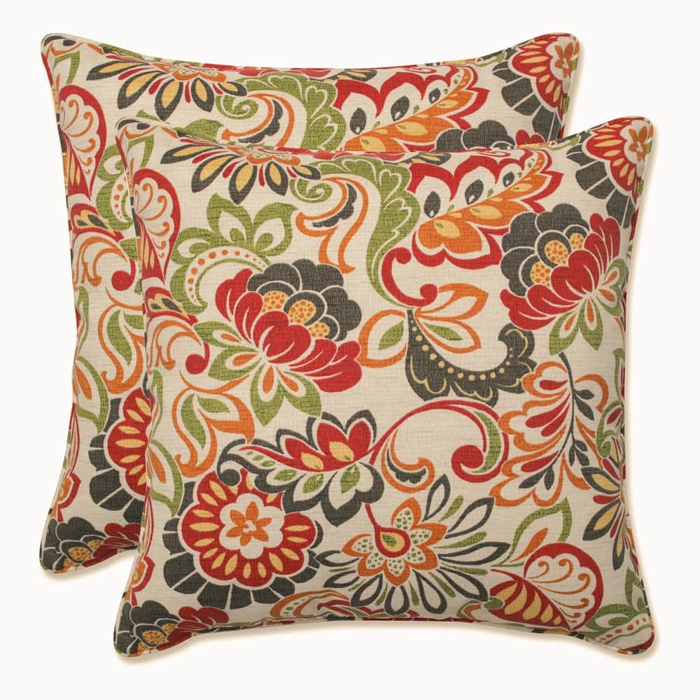 Zoe Multicolor Floral Outdoor Square Throw Pillows Set