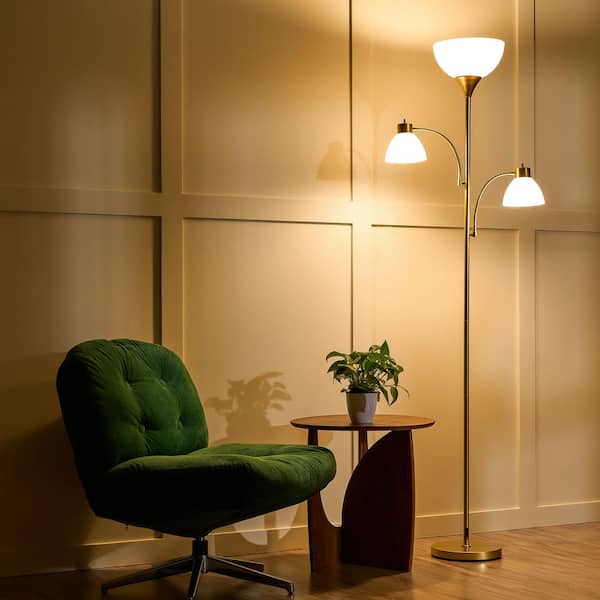 Merra 71 in. Gold Torchiere Floor Lamp, 3-Light Standing Lamp for