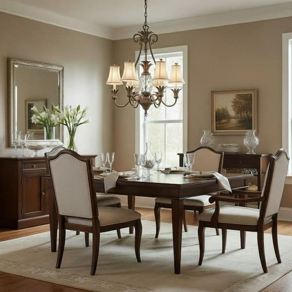 Plantation 7-Light Pearl Bronze Shaded Mini Pendant With Ivory Silk Shade.