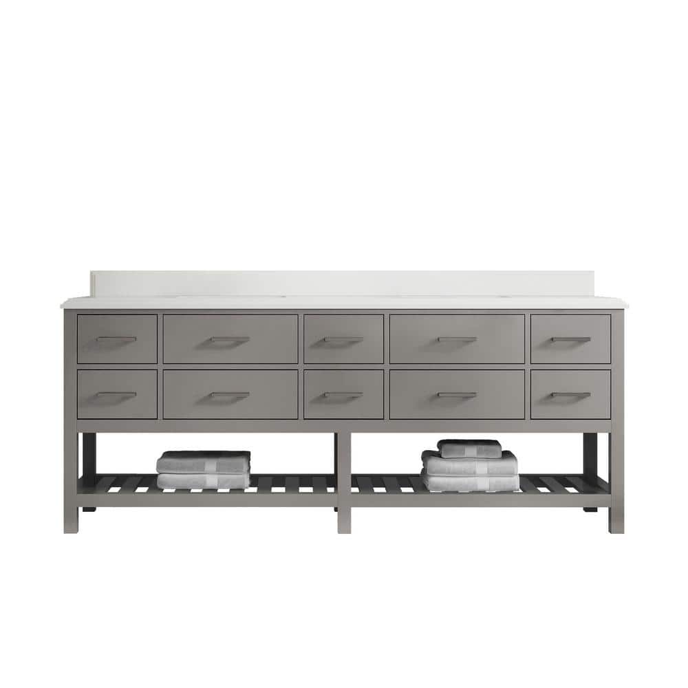 Parker 84 in. Double Sink Freestanding White Bath Vanity with Regular White Qt. Top Unassembled price history on PriceWatchPro