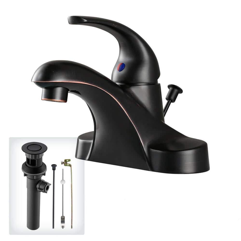 ALEASHA 4 in. Centerset SingleHandle Mid Arc Bathroom Sink Faucet with Drain Kit Included in