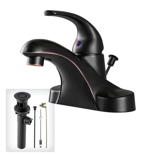 ALEASHA 4 in. Centerset Single-Handle Mid Arc Bathroom Sink Faucet with Drain Kit Included in Oil Rubbed Bronze