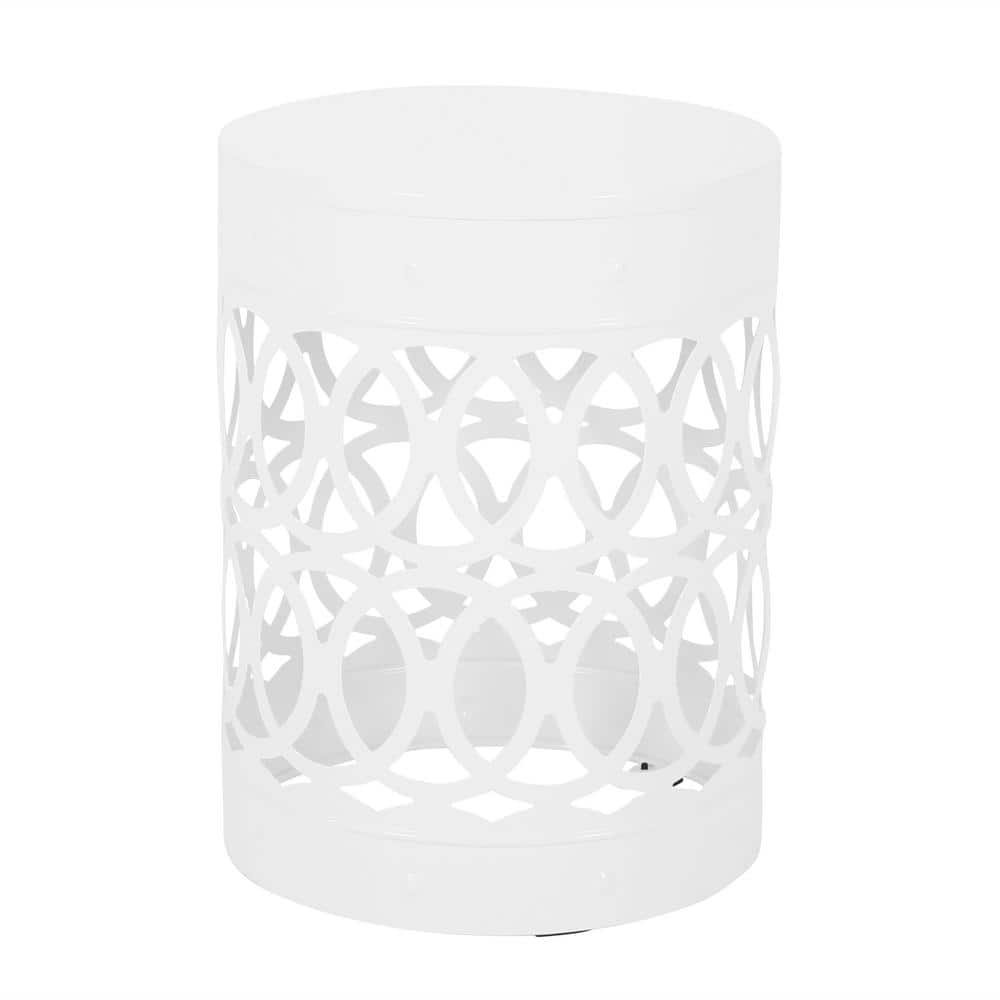 White Round Iron Outdoor Side Table, End Table for Garden, Deck, Backyard