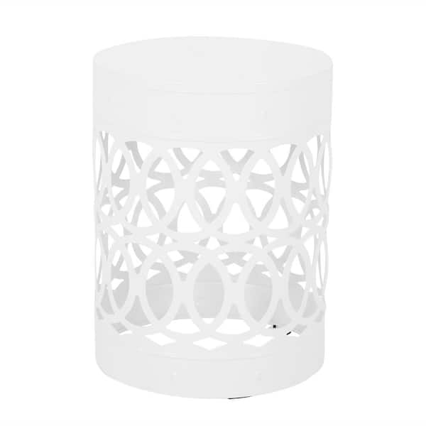 Unbranded White Round Iron Outdoor Side Table, End Table for Garden, Deck, Backyard