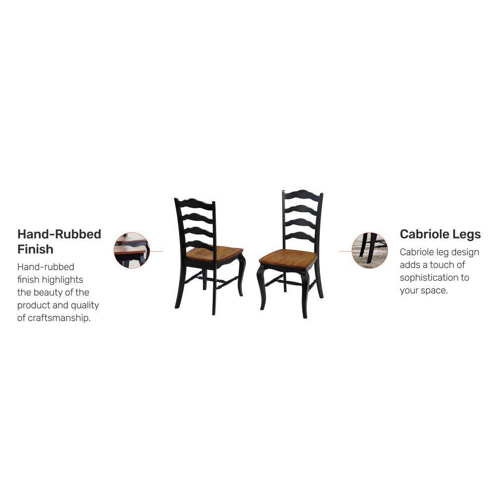 High Ladderback Oak and Black Wood Side Chair Pair