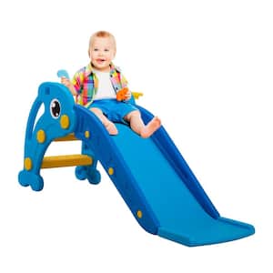 Indoor & Outdoor 3.7 ft. Sky blue 3 in 1 Kids Climber and Wave Slide with Basketball Hoop and Ball