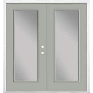 72 in. x 80 in. Silver Cloud Steel Prehung Left-Hand Inswing Full Lite Clear Glass Patio Door with Brickmold Vinyl Frame