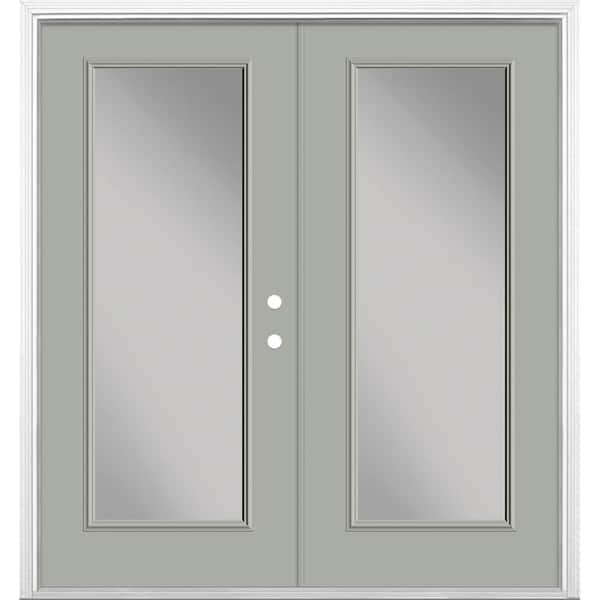 Masonite 72 in. x 80 in. Silver Cloud Steel Prehung Left-Hand Inswing Full Lite Clear Glass Patio Door with Brickmold Vinyl Frame