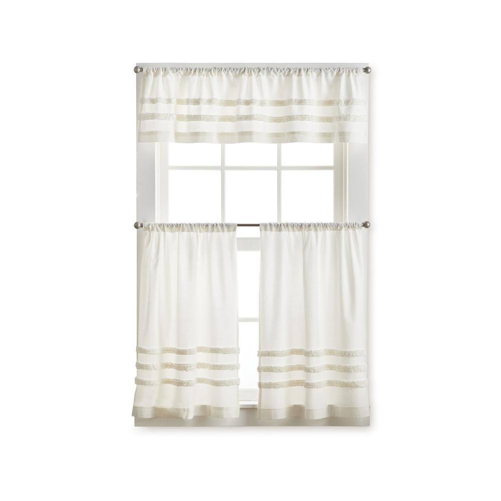 Ivory Textured Rod Pocket Valance and Tier Curtain Set