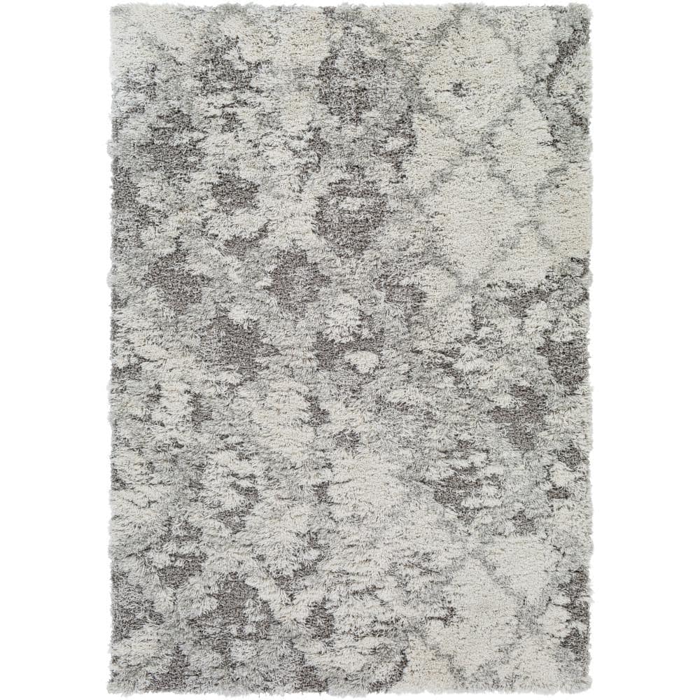 Handmade Rectangular Gray Shag Synthetic Area Rug