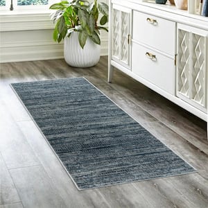 Missha Dario Blue 2 ft. x 8 ft. Striped High-Low Indoor Runner Rug