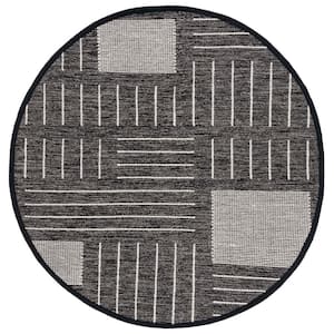 Kilim Black/Ivory 6 ft. x 6 ft. Striped Geometric Solid Color Round Area Rug