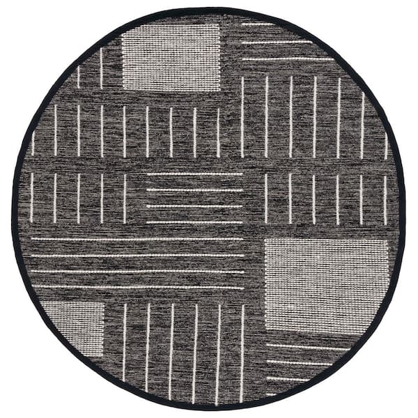 SAFAVIEH Kilim Black/Ivory 6 ft. x 6 ft. Striped Geometric Solid Color Round Area Rug