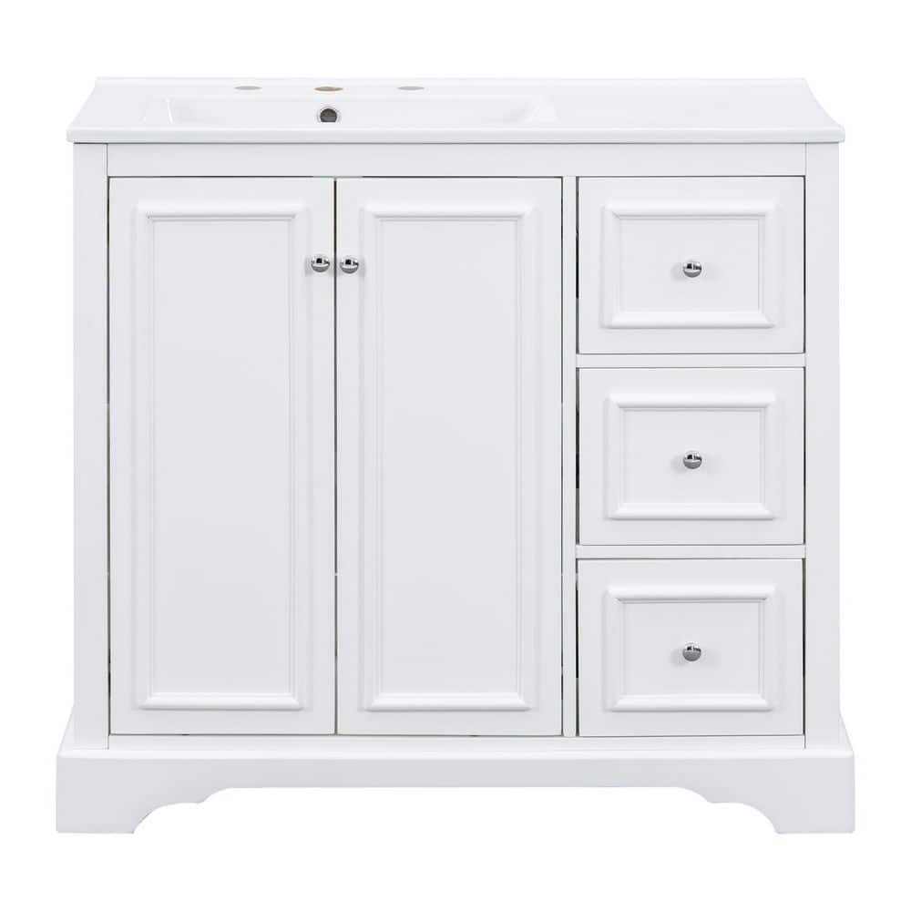 Ziyudura 36 in. Single Sink Freestanding White Bath Vanity with Ziyudura 36 in. Single Sink Freestanding White Bath Vanity with