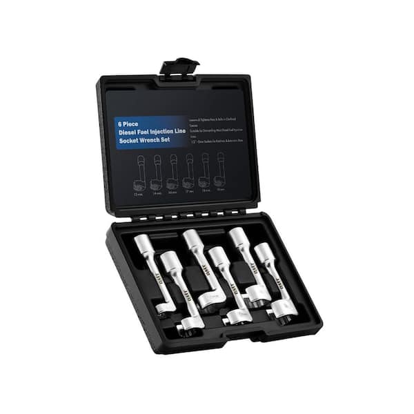 1/2 in. Dr Diesel Injector Socket Wrench Set 6-Piece 12 pt Fuel Socket W/ 12-19mm Wrenche L-Type Mechanic Tool Fuel Line