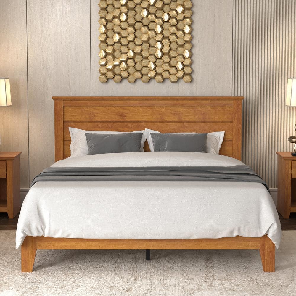 Harlowin Amber Walnut Red Wood Frame Queen Platform Bed with Headboard -  GALANO, SH-WZPU11202USA