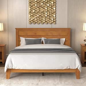 Harlowin Amber Walnut Red Wood Frame Queen Platform Bed with Headboard