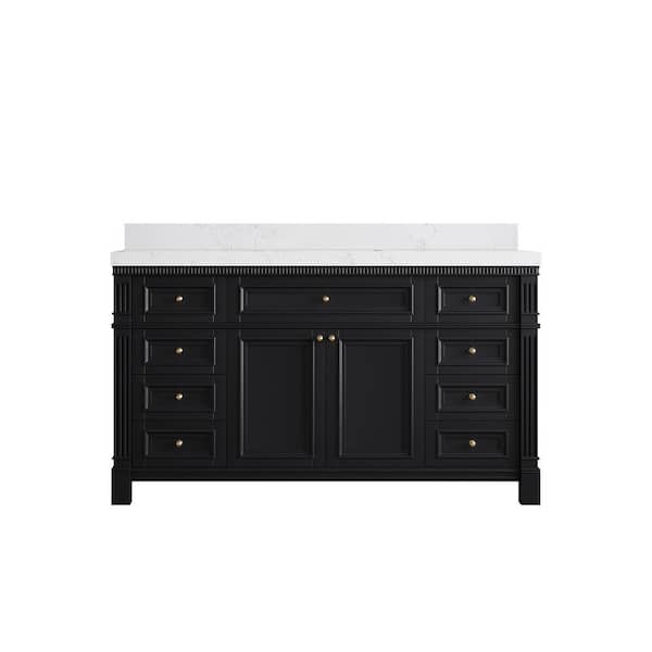 Willow Collections Paris 60 in. Single Sink Freestanding Black Bath Vanity with Empira White Qt. Top Unassembled