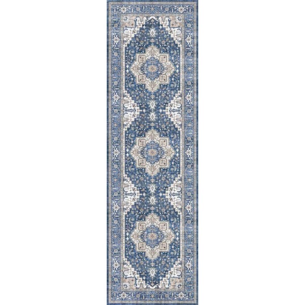 Nourison Fulton Navy/Ivory 2 ft. x 8 ft. Persian Vintage Medallion Kitchen Runner Area Rug