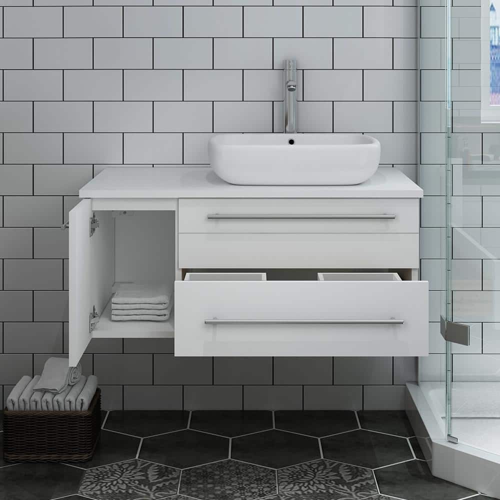 Lucera 36" White Wall Mounted Single Vessel Sink Vanity