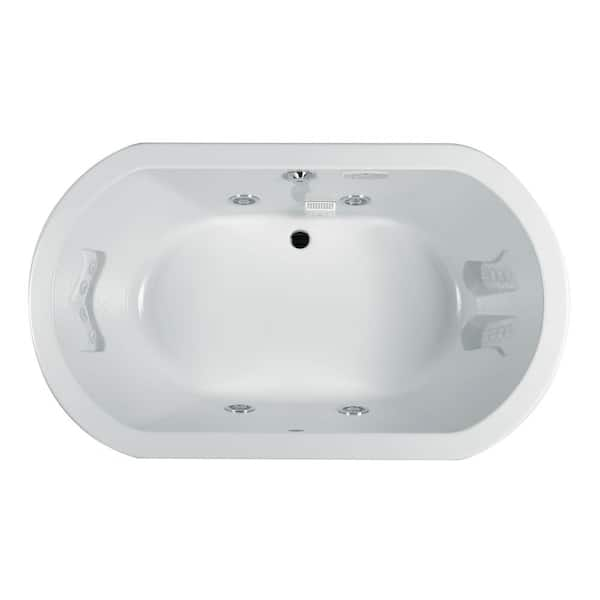 JACUZZI ANZA 66 in. x 36 in. Acrylic Oval Drop-in Center Drain Whirlpool Bathtub Chroma in White