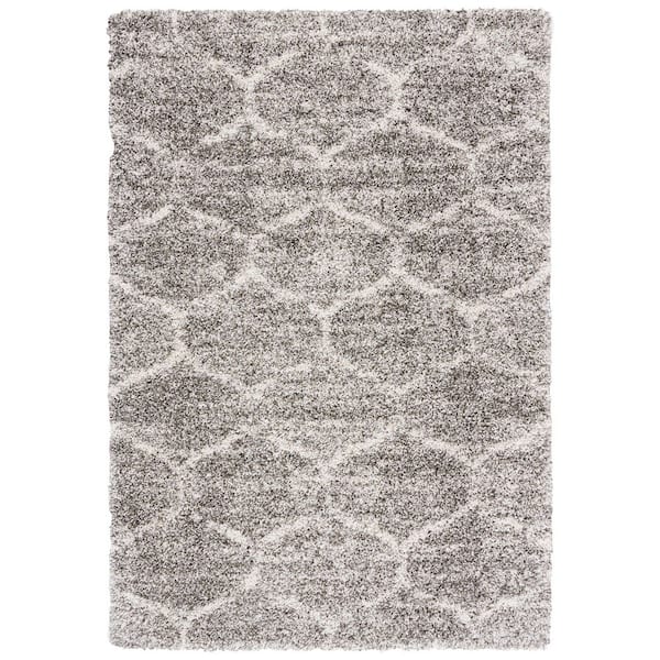 Hudson Shag 8 ft. x 10 ft. Gray/Ivory Distressed Trellis Area Rug