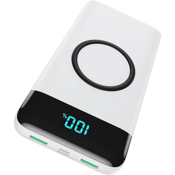 Yichuhaoxi 30800mAh 15-Watt Wireless Charger Portable Power Bank with LCD, 2 USB-A and 1 USB-C 25-Watt Fast Charging Ports in White