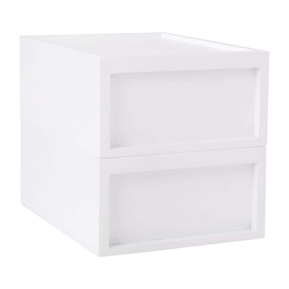 White Stackable Wooden Storage Boxes with Pullout Drawers, 2 Pack
