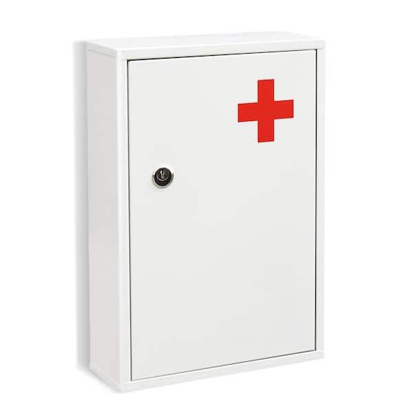 Wall-Mount Locking Steel Medicine Cabinet 12.59x8.46x3.14 Inch Secure Medication Lock Box with Keys