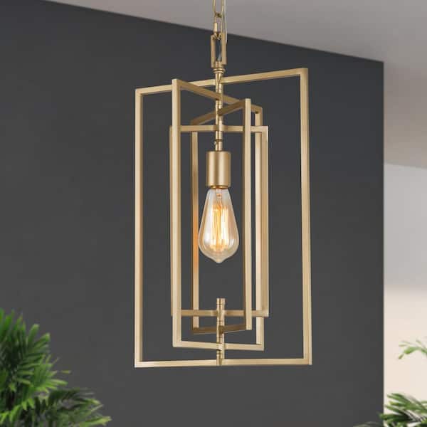 Uolfin Modern Gold Kitchen Island Large Single Pendant Light, 1-Light Geometric Dining Room Chandelier with Swing Frame Tiers