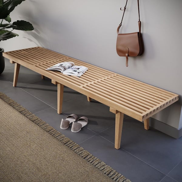 Leisuremod Inwood Platform Natural Wood Bench Backless with Solid Wood 72 in.