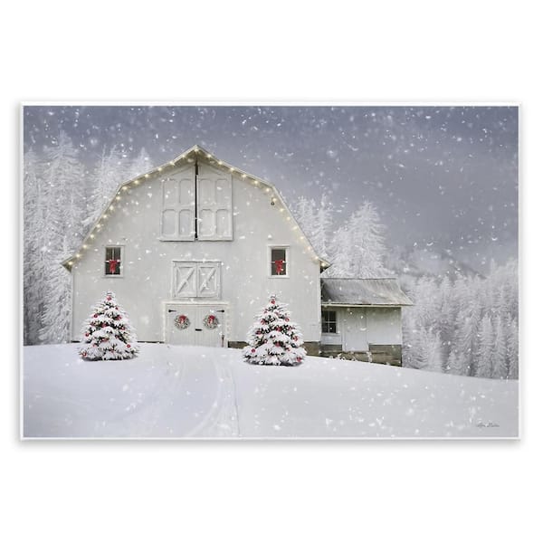 White Winter Snowfield Barn Cozy Christmas Scenery by Lori Deiter Unframed Graphic Art Print Nature, 13 in. x 19 in.