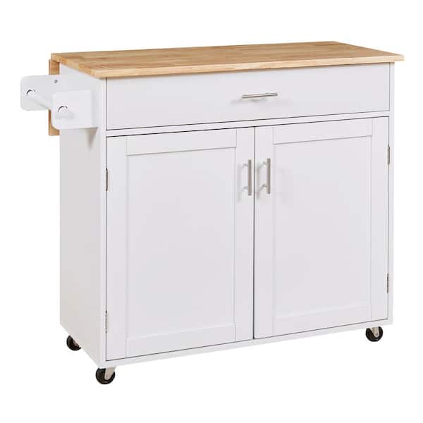 Unbranded White Wood 39 in. Kitchen Island with Divider and Internal Storage Rack, Adjustable Shelf Tower Rack