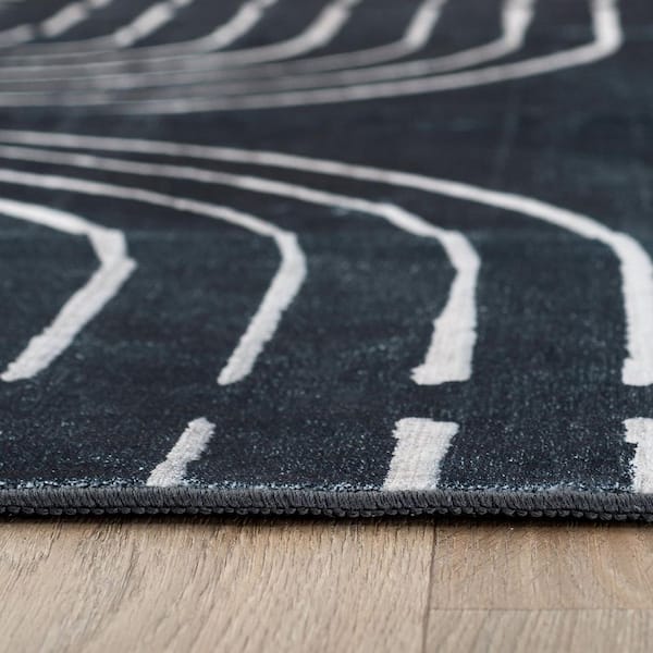 Bohemian Lines Washable Non Slips Black 2 ft. x 10 ft. Runner Rug