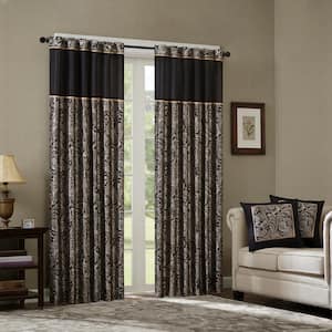 Wellington Black Paisley Polyester 50 in. W x 84 in. L Light Filtering 2-Piece Rod Pocket and Back Tabs Curtain